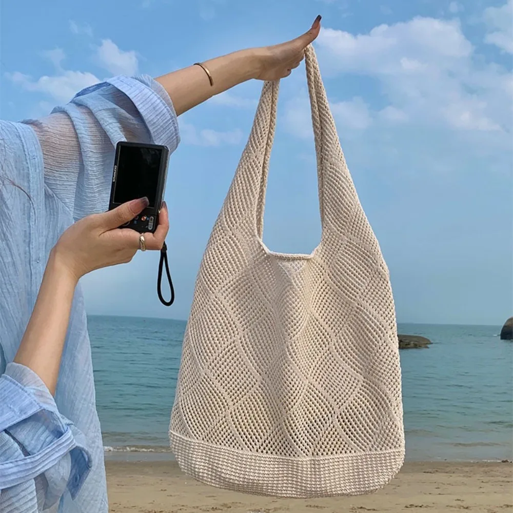 sac de plage fourre tout pour femmes, sac à main d'été décontracté en crochet, sac à bandoulière en tricot creux, sac de shopping