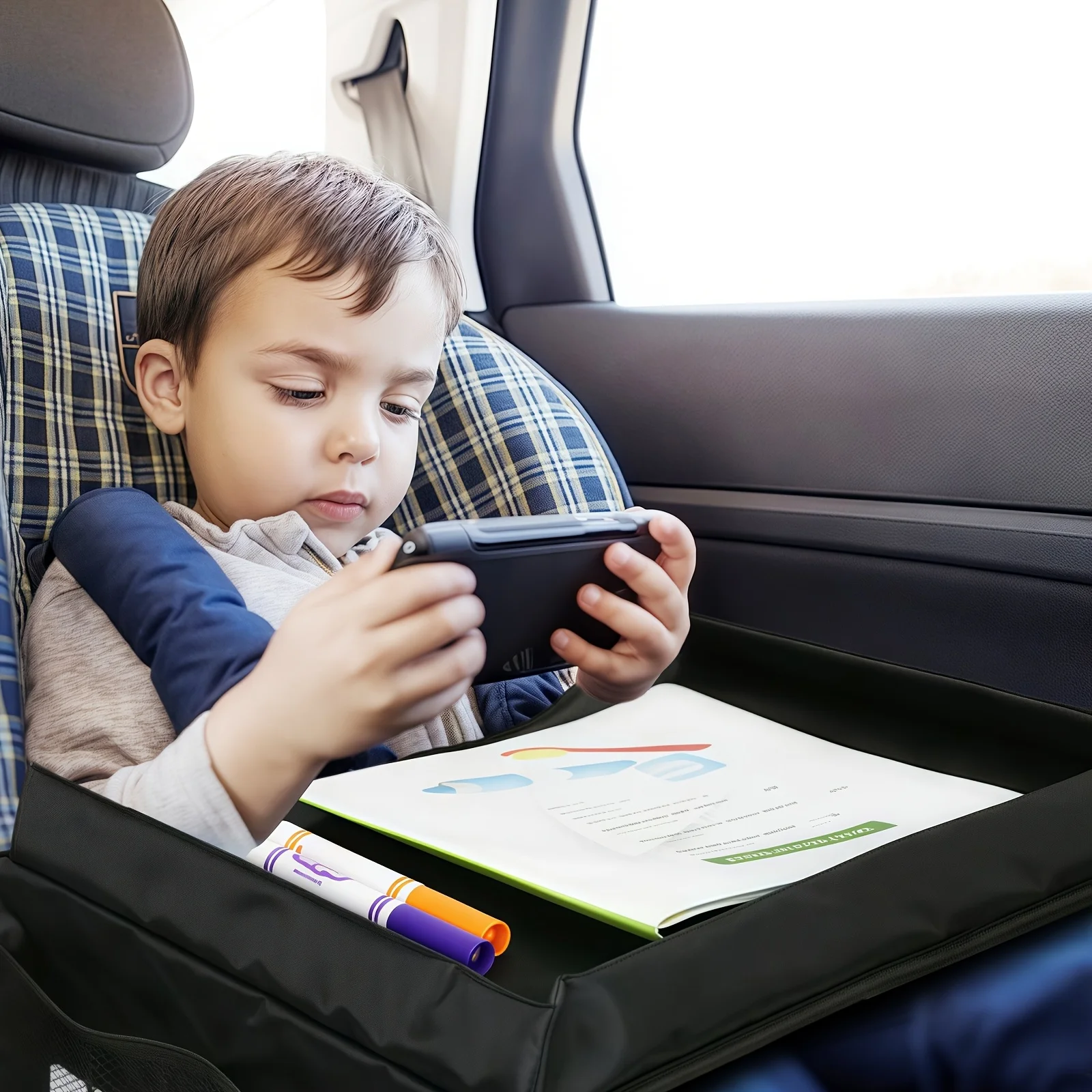 plateau de voyage pliable et extensible pour siège de voiture, avec plusieurs poches de rangement, design léger et mural pour avion et voiture