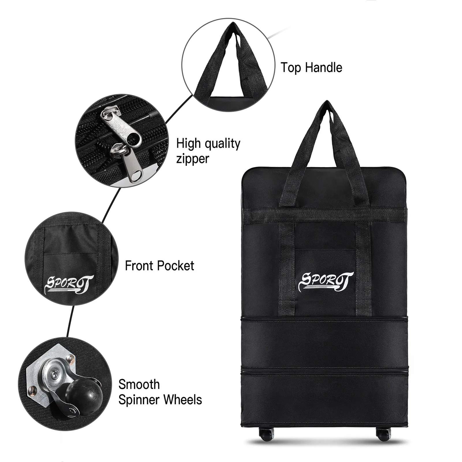 valise pliable extensible, sac de voyage à roulettes pliable pour hommes et femmes, sac de voyage