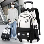 Sac à dos scolaire à roulettes pour enfants, sac à dos à roulettes pour filles et garçons, sac à roulettes pour étudiants, chariot de voyage, 2/6