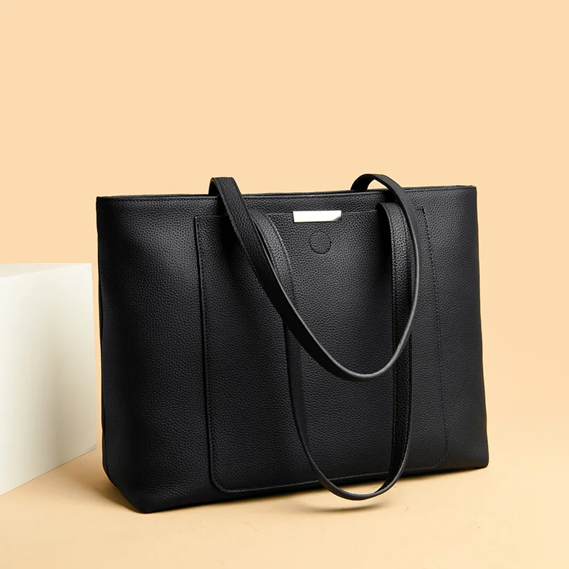 Sac à main en cuir véritable de haute qualité pour femmes, fourre-tout décontracté de grande capacité, mode cuir de vache, sac à bandoulière sous les bras de grande taille Sac à main en cuir véritable de haute qualité pour femmes, fourre-tout décontracté de grande capacité, mode cuir de vache, sac à bandoulière sous les bras de grande taille