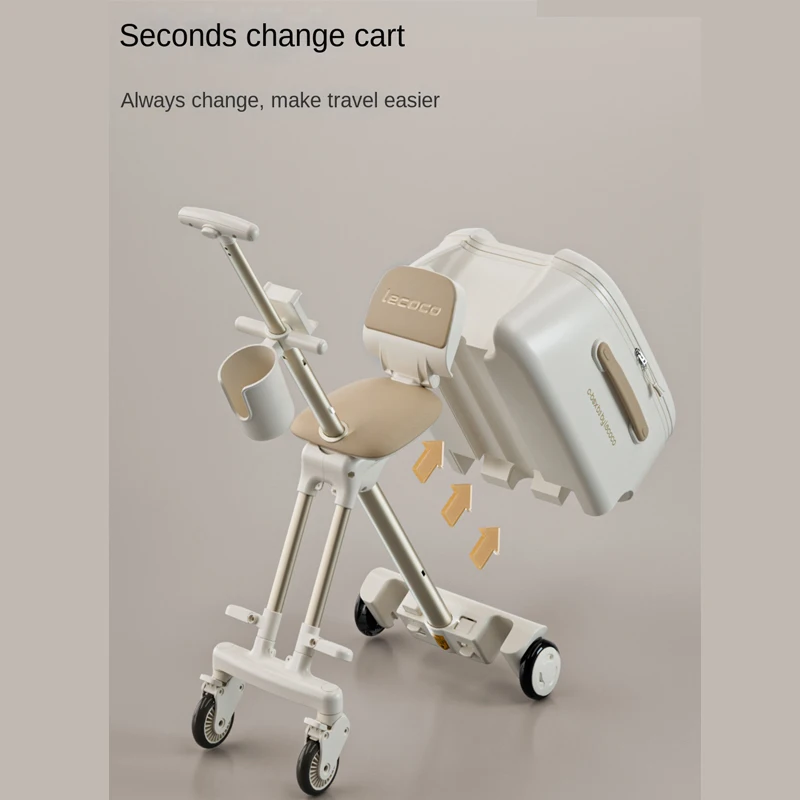 2025 nouvelle valise pour enfants peuvent s'asseoir 20 pouces transporteur monter sur bagages 2 en 1 chariot détachable poussette valise de voyage