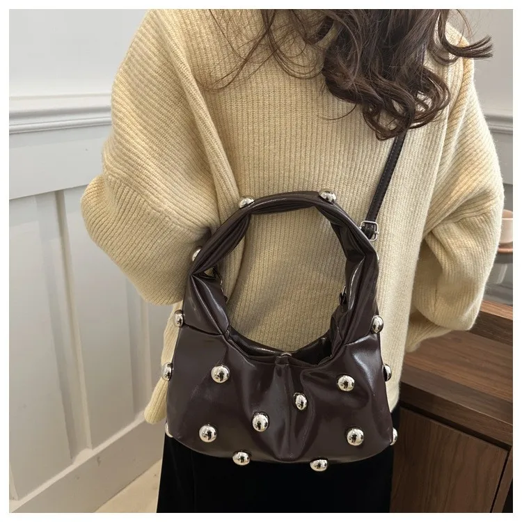 sac à main hobo clouté en cuir pu pour femme, sac à bandoulière, sac sous les bras, sac fourre tout, travail, shopping, voyage, designer