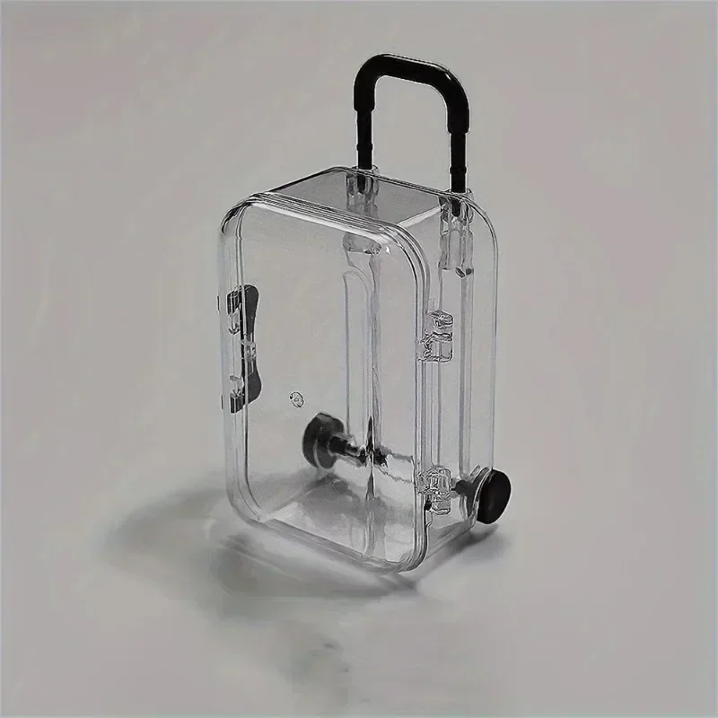 mini boîtes de rangement de valise en plastique transparent, 12 pièces, avec roues rétractables, organisateur de collations de bijoux
