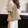 sac fourre tout en crochet fait à la main pour femmes, sac tricoté de grande capacité, sac à bandoulière tendance de plage d'été de styliste ajouré, kaki