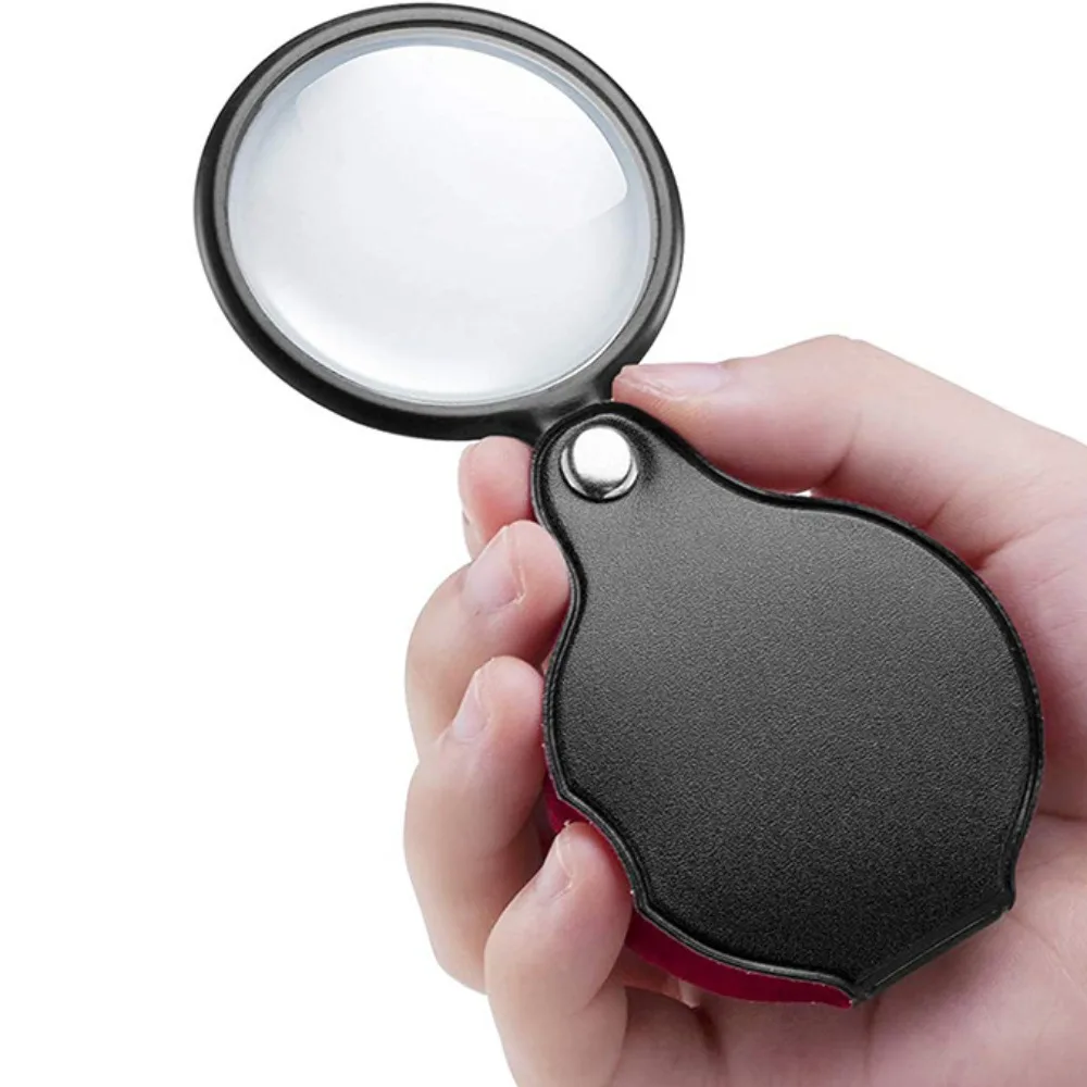 Étui en cuir pliable de 55mm ou 65mm, loupe de poche 10x pour personnes âgées, lecture de bijoux, inspection antique