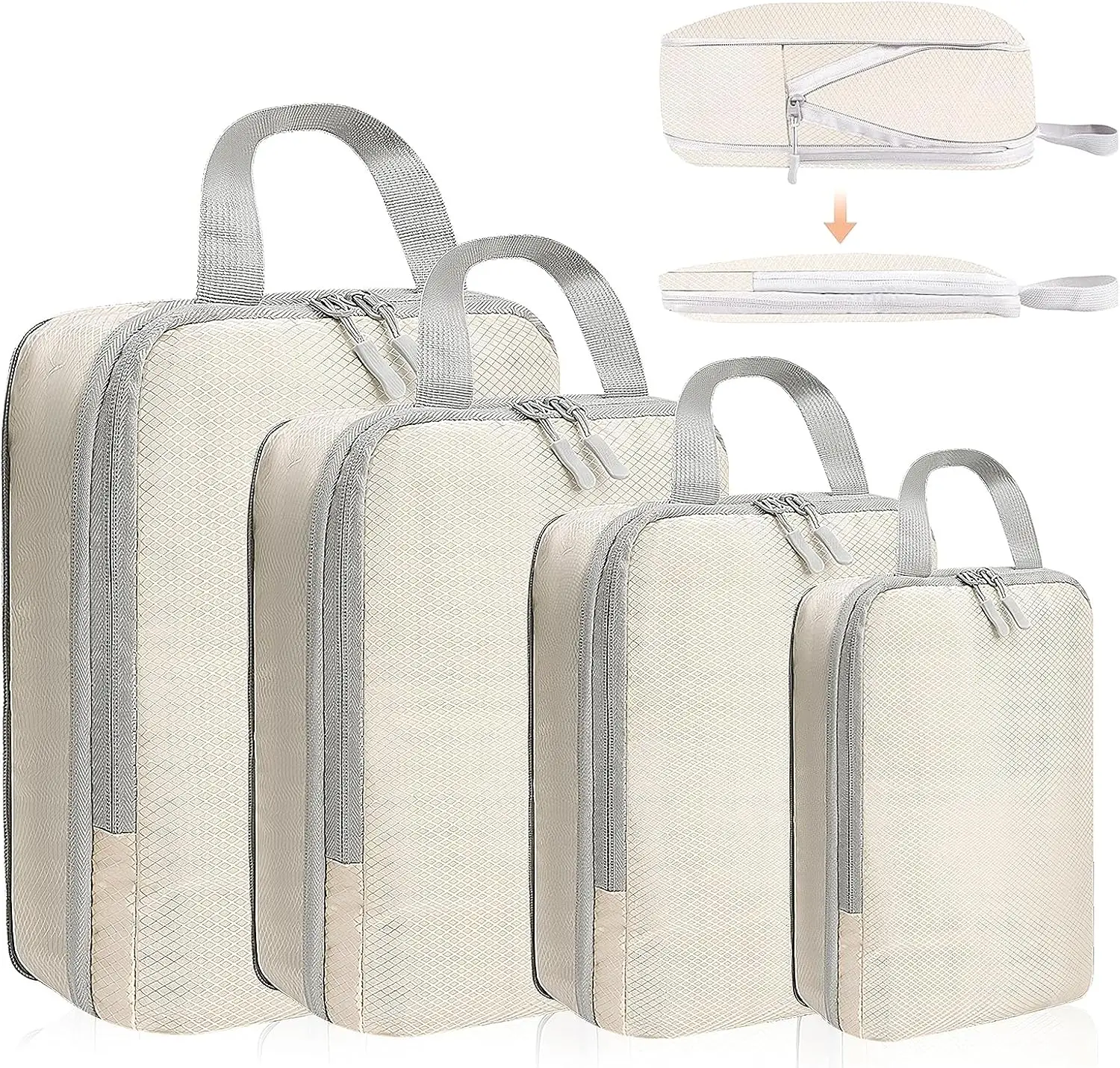 4 ensembles de Cubes d’emballage à Compression extensibles pour valise, ensemble de sacs de rangement de bagages peu encombrants, essentiels de voyage légers 4 ensembles de Cubes d’emballage à Compression extensibles pour valise, ensemble de sacs de rangement de bagages peu encombrants, essentiels de voyage légers
