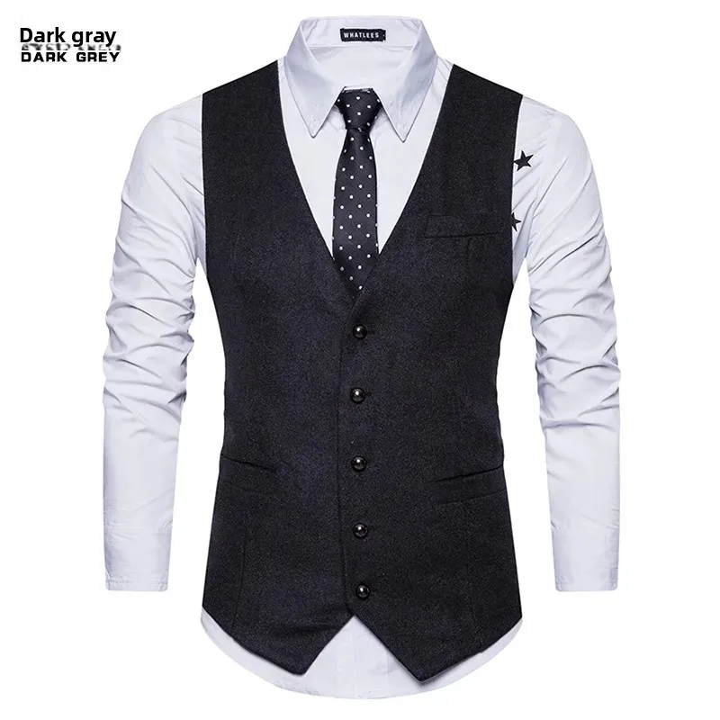 taille européenne coupe ajustée costume gilet hommes décontracté professionnel style britannique m21p45 mâle à la mode tenue décontracté