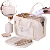 Trousse de maquillage de grande capacité pour femme – Organisateur cosmétique portable avec porte-brosse et poignée de transport, trousse de maquillage adaptée aux voyages