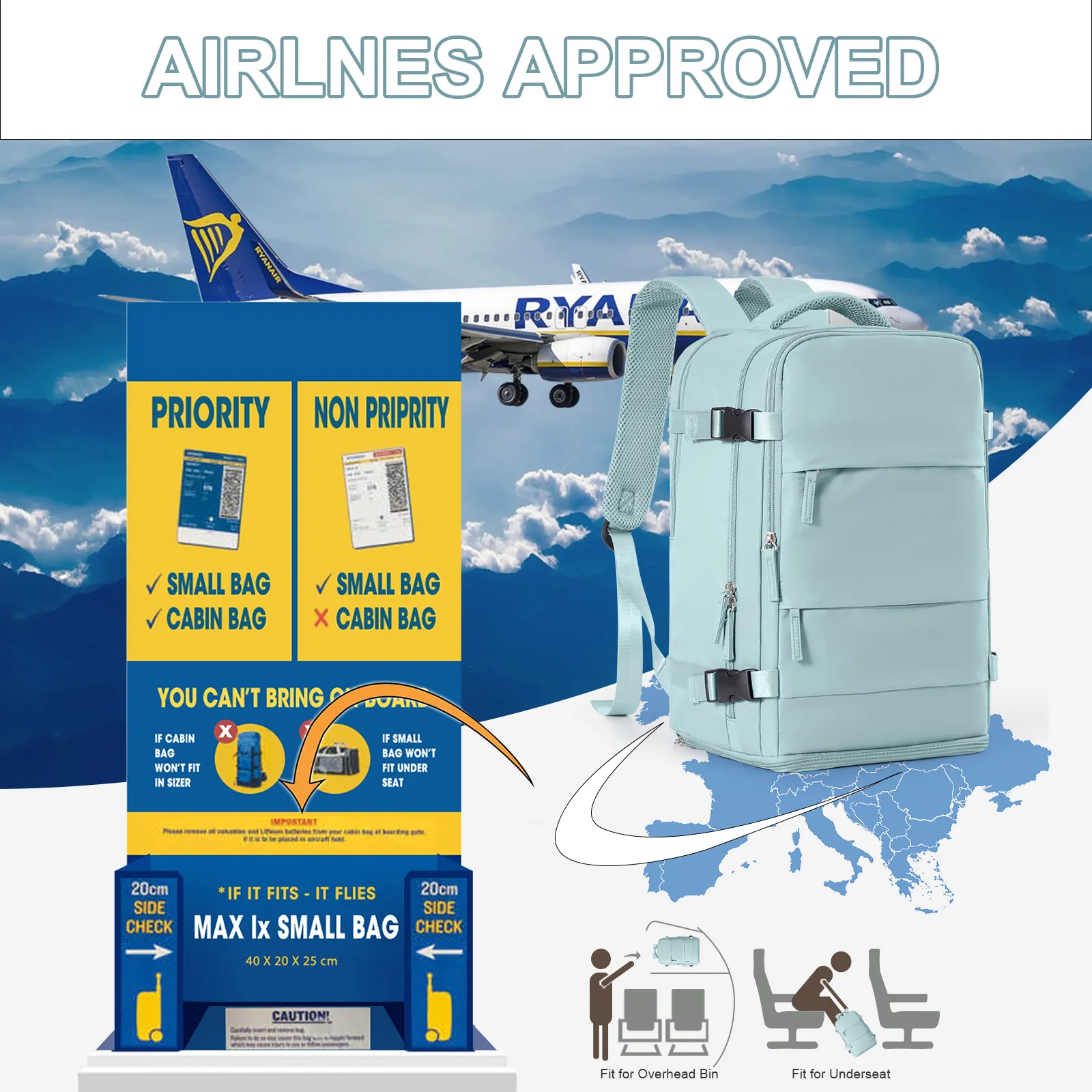 femmes hommes bagages à main sac à dos affaires collège ordinateur portable voyage sac à dos étanche à transporter mochila viaje cabina avion 40x20x25