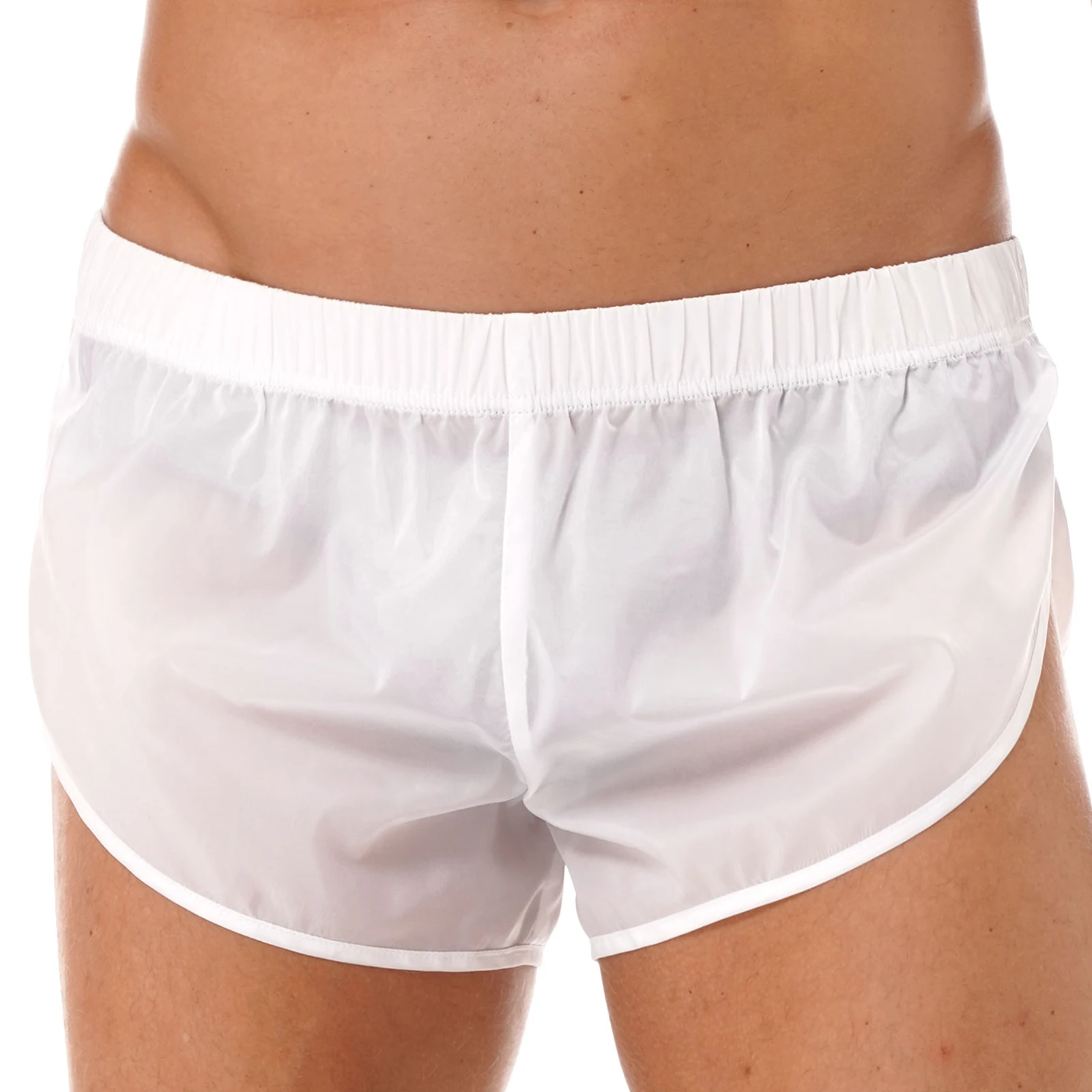maillot de bain semi transparent pour homme, short fendu sur les côtés, ceinture élastique, boxer de bain, vêtements de plage