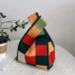 Sac à main en tricot fait à la main pour femmes, Mini sac de poignet à nœud, fourre-tout décontracté à larges rayures de couleur, sacs de Shopping réutilisables pour étudiants