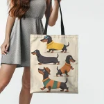 Sac fourre-tout Chic imprimé teckel, sac à main à bandoulière décontracté de grande capacité pour femmes, sac d&rsquo;épicerie robuste en Polyester réutilisable