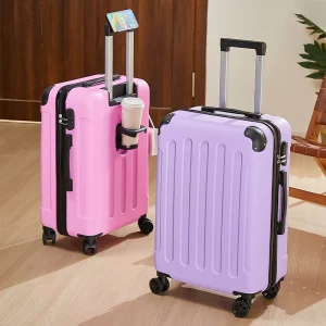 Valise à bagages de 20 à 28 pouces avec roulettes, sac de voyage avec porte-gobelet et support pour téléphone, compagnon de voyage essentiel pour la sécurité