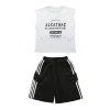 costume d'été pour enfants de 3 à 14 ans, t shirt sans manches + short en coton, ensemble de vêtements deux pièces, tenues de survêtement à la mode pour enfants