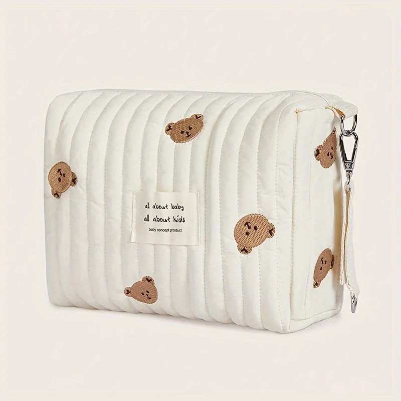Sac de landau Portable 22x16x9cm, sac de rangement de couches ours mignon, facile à nettoyer, sac brodé à fermeture éclair, sac multifonctionnel pour maman Sac de landau Portable 22x16x9cm, sac de rangement de couches ours mignon, facile à nettoyer, sac brodé à fermeture éclair, sac multifonctionnel pour maman