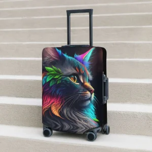 Housse de valise tête de chat mignon, étui de bagage élastique animal abstrait de vacances, protection de voyage