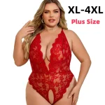 Body en dentelle sans entrejambe pour femmes, Lingerie d&rsquo;été Sexy, transparente, fétiche, robe de nuit, grande taille, vêtements attrayants, XL-4XL