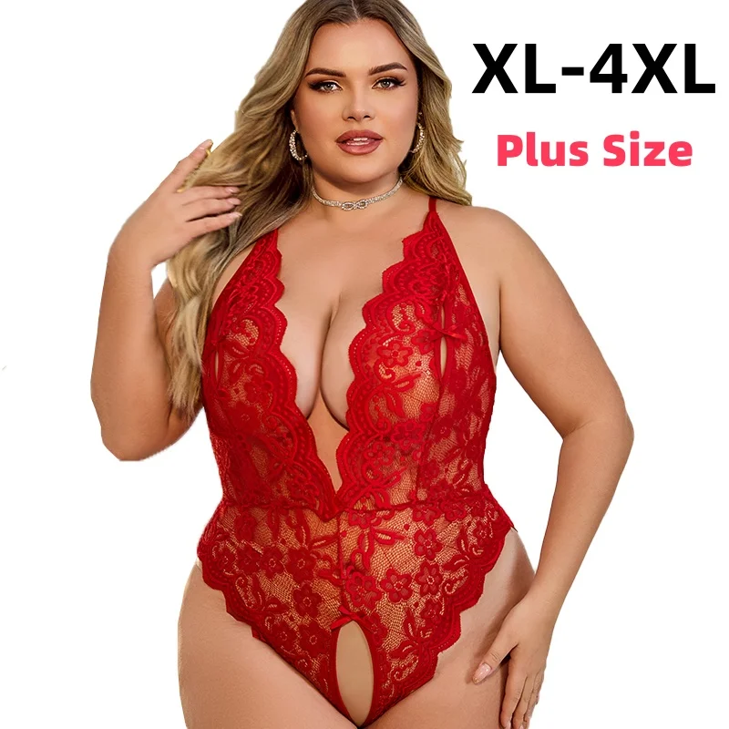 Body en dentelle sans entrejambe pour femmes, Lingerie d’été Sexy, transparente, fétiche, robe de nuit, grande taille, vêtements attrayants, XL-4XL Body en dentelle sans entrejambe pour femmes, Lingerie d’été Sexy, transparente, fétiche, robe de nuit, grande taille, vêtements attrayants, XL-4XL