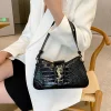 Sac à main effet croco de style français 2025 – Sac élégant sous les bras et bandoulière pour femme, sac à bandoulière polyvalent à poignée supérieure