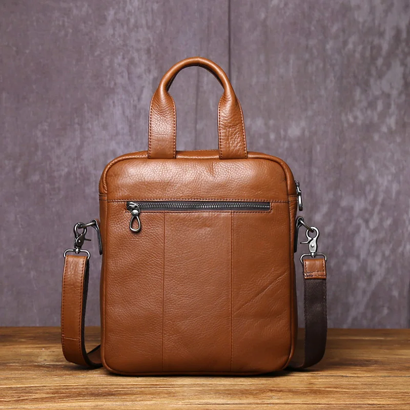 sac à main en cuir véritable pour hommes, style vertical, sac à bandoulière à la mode, couche supérieure en peau de vache, porte documents à fermeture éclair fait à la main