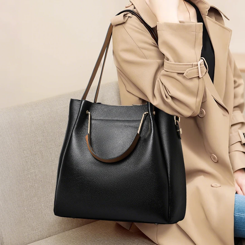 Sac à main en cuir de luxe 2025, nouvelle tendance de la mode Joker, sac seau de grande capacité, connaissement, épaule en bandoulière Sac à main en cuir de luxe 2025, nouvelle tendance de la mode Joker, sac seau de grande capacité, connaissement, épaule en bandoulière