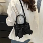 Sac à main avec nœud en PU pour femmes, sac à bandoulière tendance, fourre-tout carré de grande capacité, couleur unie, sac à bandoulière Simple pour fête et vacances