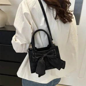 Sac à main avec nœud en PU pour femmes, sac à bandoulière tendance, fourre-tout carré de grande capacité, couleur unie, sac à bandoulière Simple pour fête et vacances