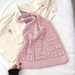 Sac de Shopping Vintage tricoté pour femmes, sac à bandoulière fait à la main en Crochet, sac à main ample ajouré pour le Shopping décontracté pour femmes