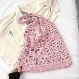 Sac de Shopping Vintage tricoté pour femmes, sac à bandoulière fait à la main en Crochet, sac à main ample ajouré pour le Shopping décontracté pour femmes