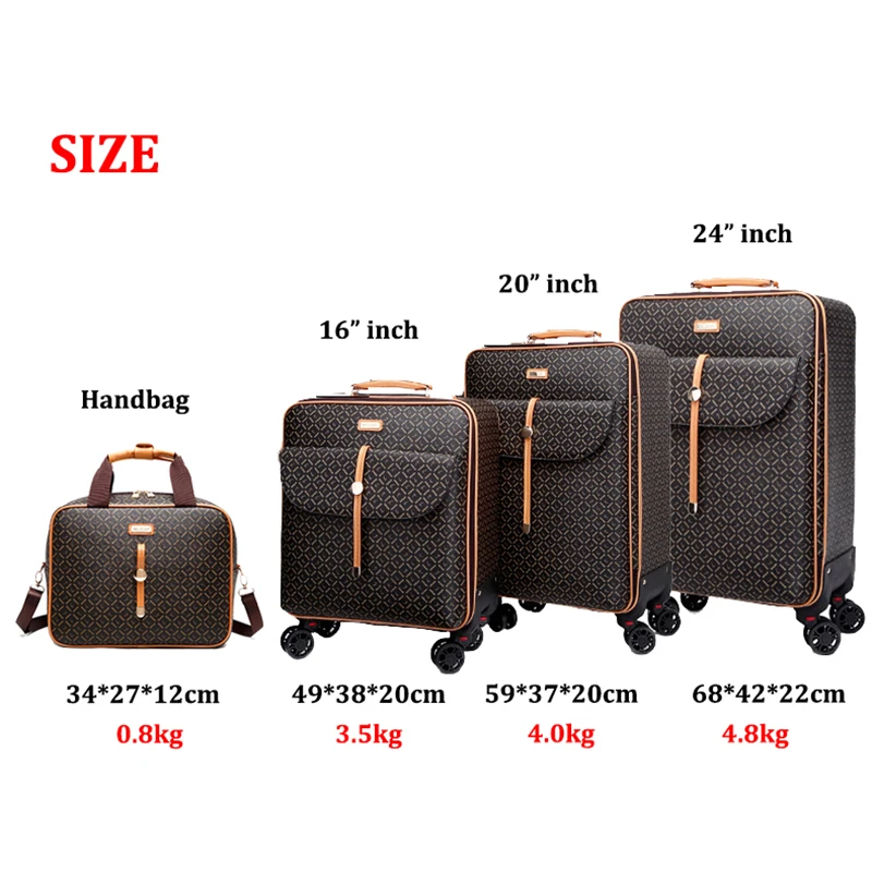 ensemble de bagages à roulettes avec sac fourre tout, valise vintage, marque de luxe, sac de sport, valise de voyage, 16 po, 20 po, 24 po