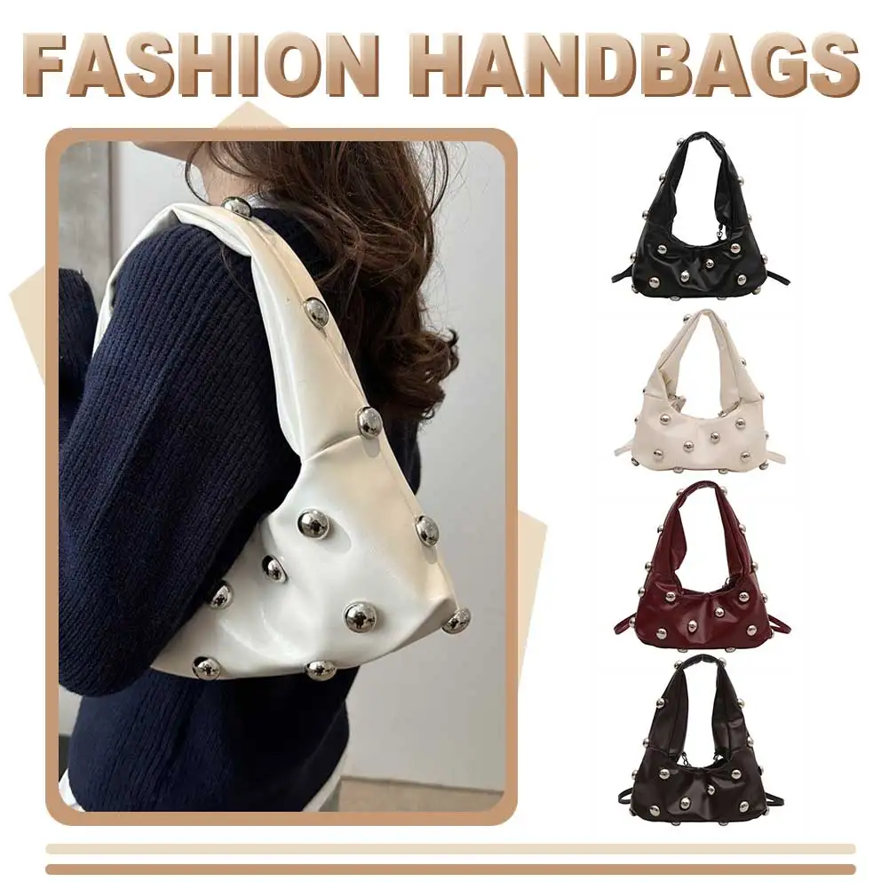 sac à main hobo clouté en cuir pu pour femme, sac à bandoulière, sac sous les bras, sac fourre tout, travail, shopping, voyage, designer