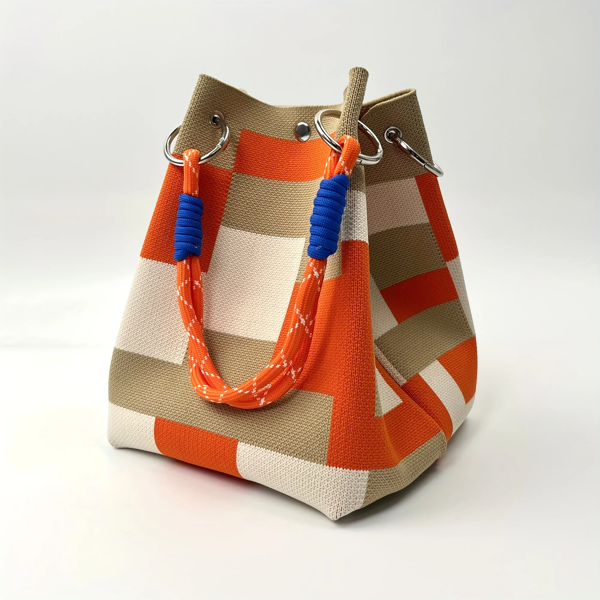 [bac à main vintage] sac à main vintage en tricot floral | 2025 nouveau fourre tout rétro de couleurs mélangées avec fermeture à fermoir sécurisée, polyester durable