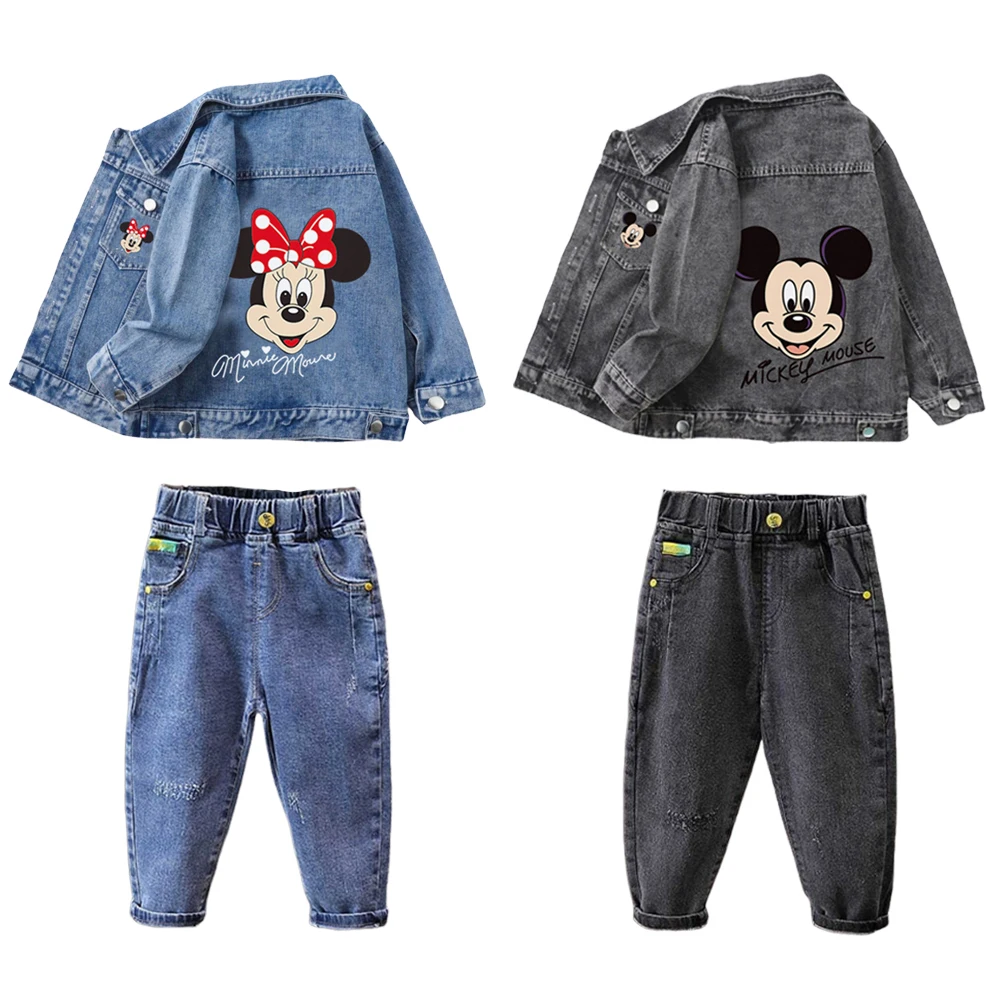 Ensembles de vêtements pour enfants printemps automne bébé garçons filles Mickey Mouse Minnie coton Denim veste manteau + jean pantalon 2pce costume décontracté Ensembles de vêtements pour enfants printemps automne bébé garçons filles Mickey Mouse Minnie coton Denim veste manteau + jean pantalon 2pce costume décontracté