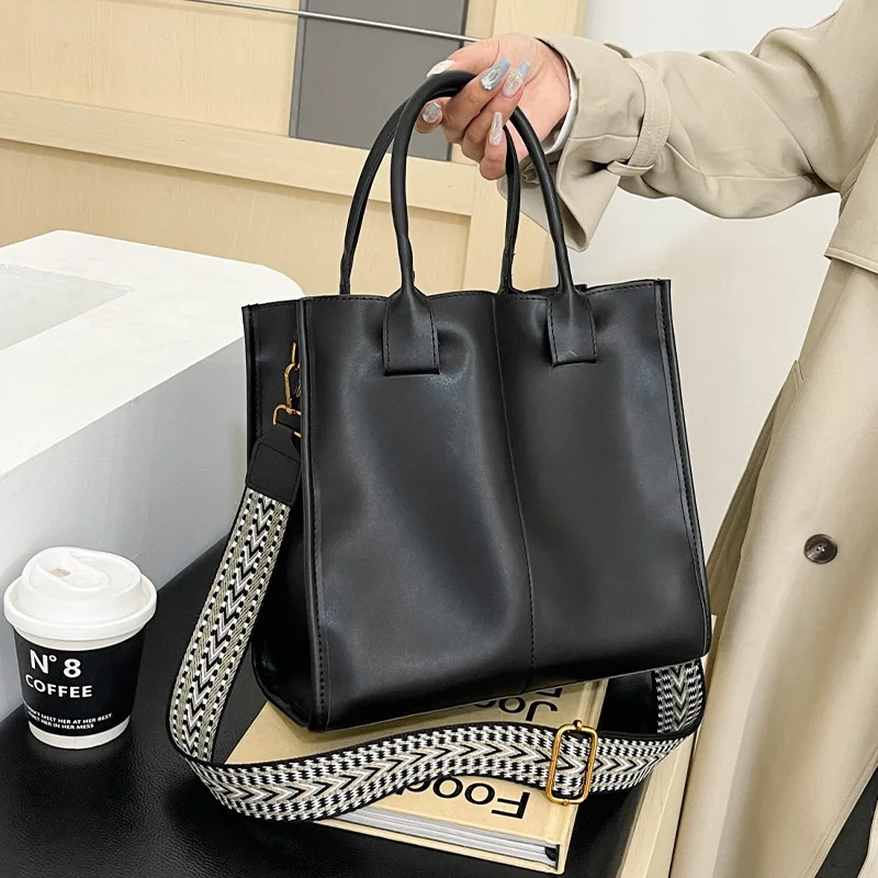 Sac fourre-tout en cuir PU pour femme, sac à main à large sangle, marron café, haute qualité, marque de mode féminine, sac de trajet Sac fourre-tout en cuir PU pour femme, sac à main à large sangle, marron café, haute qualité, marque de mode féminine, sac de trajet