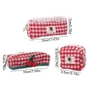 trousse à crayons à carreaux kawaii, sac de rangement à carreaux doux et mignon, pochette de rangement de papeterie simple pour enfants