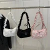 sac à main chic en forme de croissant pour femmes, avec nœud imprimé floral, design plissé, tendance, sac à bandoulière luxueux pour filles douces