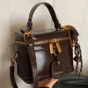 Sac à main rétro en cuir PU pour femme, sac à bandoulière, fourre-tout à l&rsquo;huile, designer de luxe, E27
