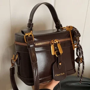 Sac à main rétro en cuir PU pour femme, sac à bandoulière, fourre-tout à l&rsquo;huile, designer de luxe, E27