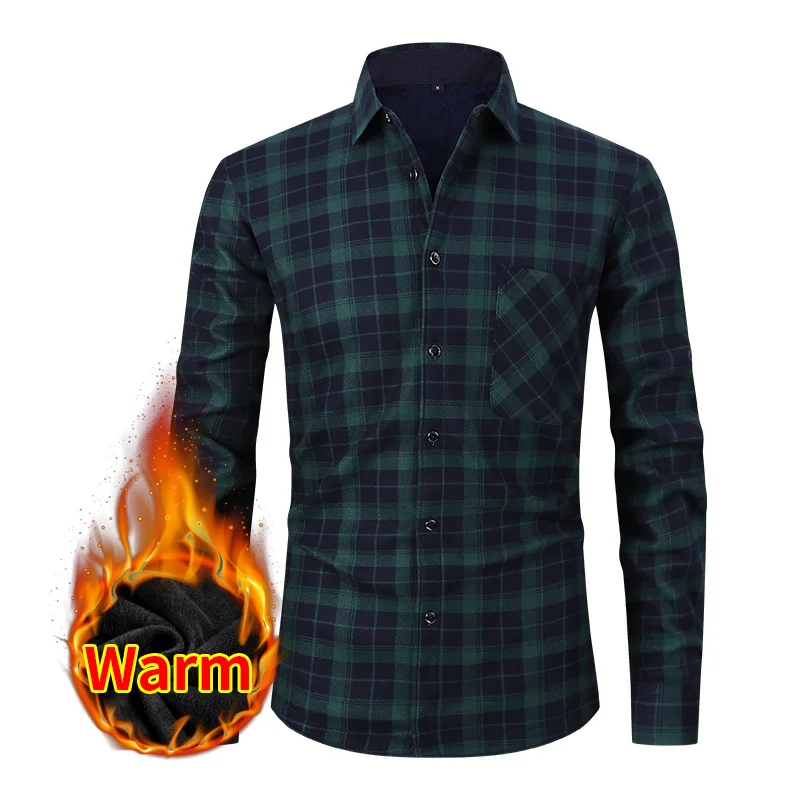 chemise à manches longues pour hommes, taille américaine, automne hiver, chaud, polaire épaisse, plaid, grande taille, mode, fer gratuit