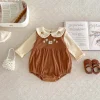 costume pour bébé, barboteuse sans manches + chemise à manches longues, body en velours côtelé brodé en cœur pour bébé fille de 1 à 3 ans