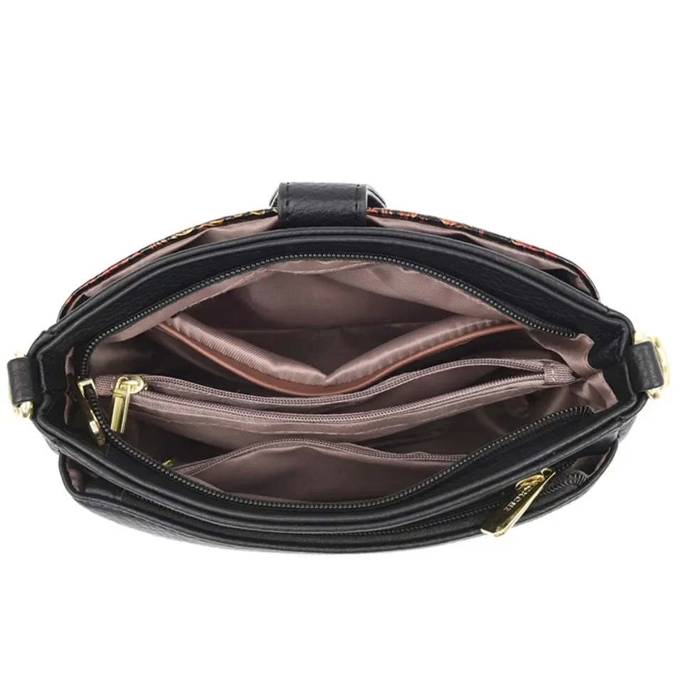 sac à main en cuir de haute qualité, sac à bandoulière de luxe de styliste rétro style ethnique à motifs floraux, poche croisée diagonale à la mode