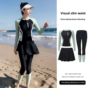 Maillot de bain grande taille pour femme, nouveau Style, Micro gros MM, protection solaire, ensemble trois pièces, manches longues, pantalon Long, sous-marin S, 2025
