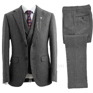 Costume 3 pièces pour hommes, Tweed à chevrons, Double boutonnage, Tuxedos de mariage, taille, vêtements pour hommes, Style décontracté, Costume de mode pour hommes