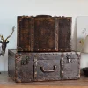 valise en cuir en bois vintage de style antique, boîte de rangement de voyage avec serrure avec sangle, boîte à bijoux
