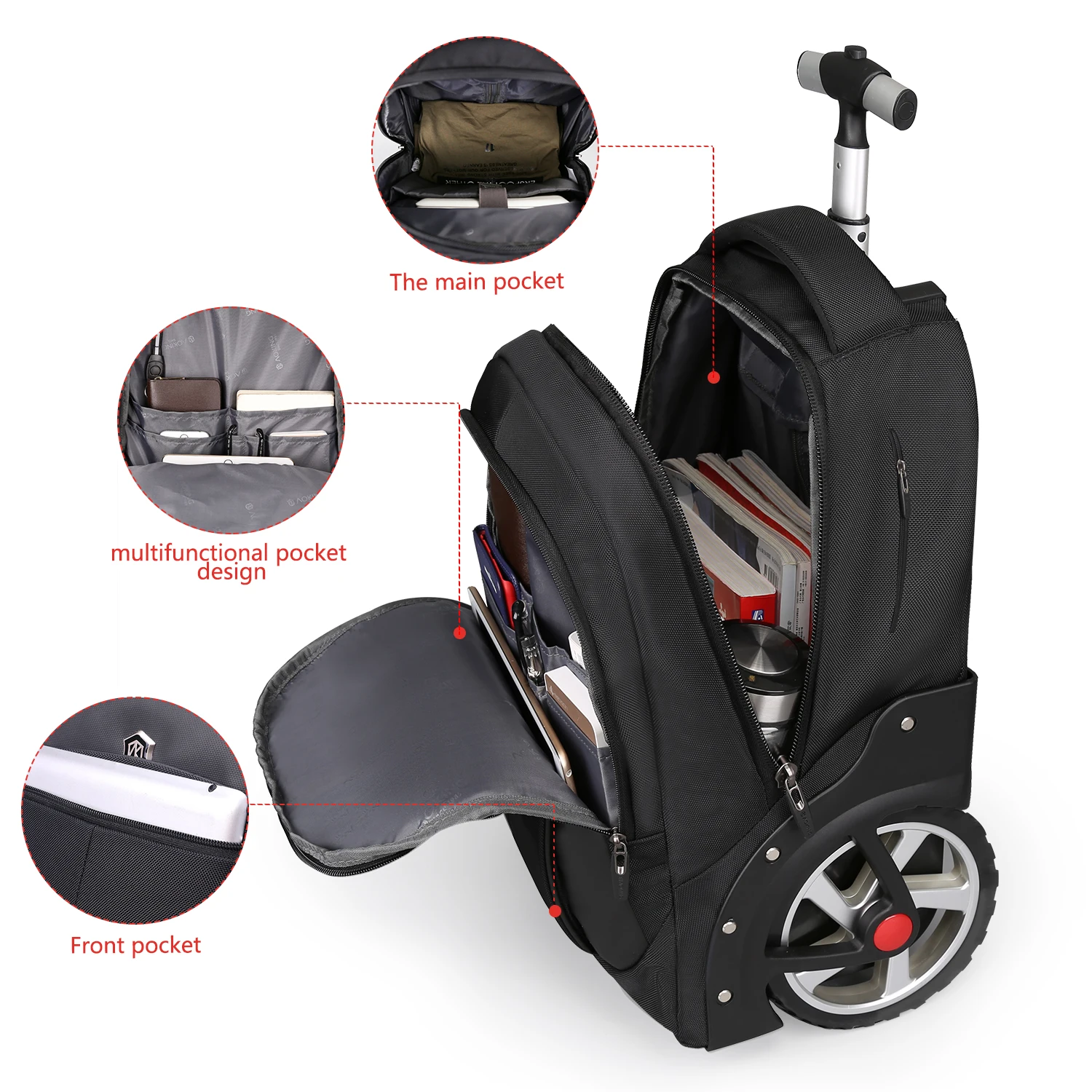 sac à dos à bagages roulants de 20 pouces avec roulettes, valises de voyage, sacs à roulettes de grande capacité, sac à dos multifonctionnel pour ordinateur portable