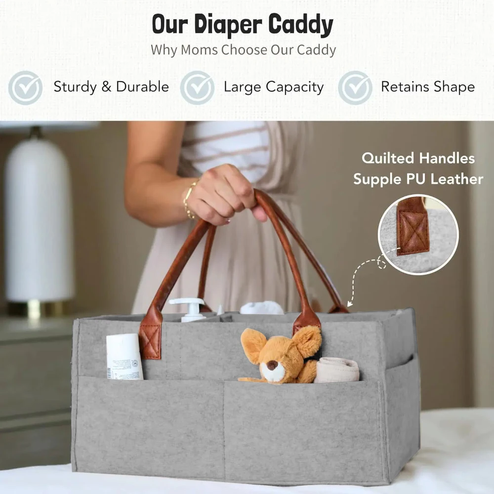 panier de rangement en feutre pour bébé, panier de rangement pour pépinière, sac à couches pour nourrissons avec poignée, porte mouche à langer pour enfants, grande poche