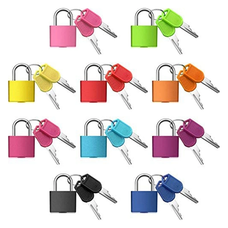 paquet de 10 serrures de valise avec clés, petits cadenas multicolores pour bagages, cadenas en métal pour l'école, salle de sport, jeu assorti en classe