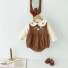 costume pour bébé, barboteuse sans manches + chemise à manches longues, body en velours côtelé brodé en cœur pour bébé fille de 1 à 3 ans