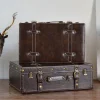 valise en cuir en bois vintage de style antique, boîte de rangement de voyage avec serrure avec sangle, boîte à bijoux